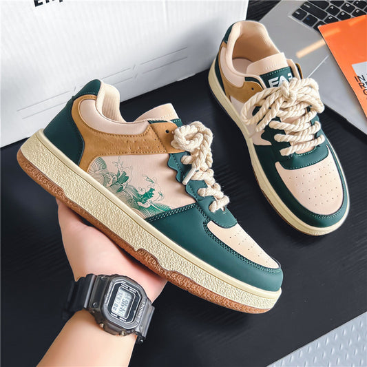 Mens Lace-up Casual Shoes Soft Thick Sole Comfortable Breathable Flats Sneakers